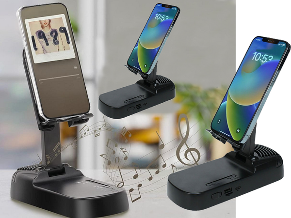 Support téléphone haut-parleur poignée télescopique socle bluetooth powerbank