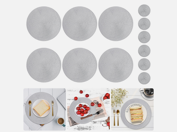 Salvamanteles redondo para mesa de cocina salvamanteles trenzado gris