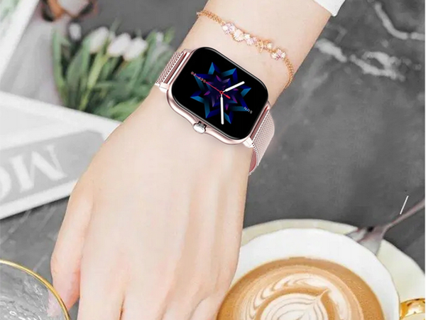 Inteligentné hodinky pre ženy a mužov s gumovým remienkom, športové, Bluetooth, volania, ružové