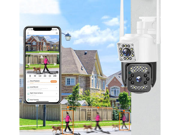 Camera with two lenses, outdoor rotating Wi-Fi, motion detector, IP