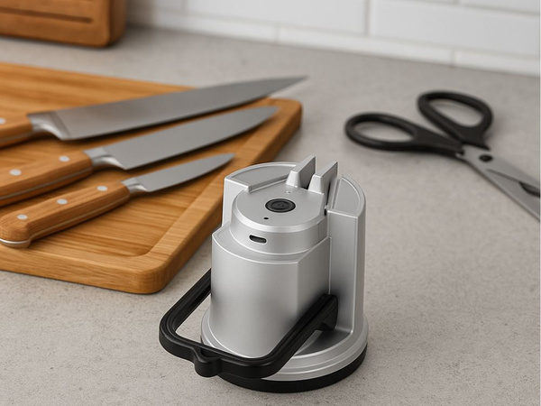 Electric knife and kitchen scissor sharpener with suction cup, rechargeable