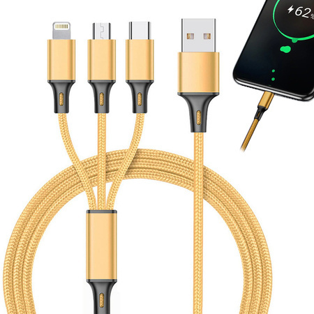 3in1 usb kábel telefonhoz villám kábel iphone micro usb type-c 1.2m