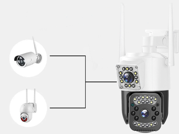 Kamera ar diviem objektīviem wifi ārēja rotējoša wifi kustības detektors ip