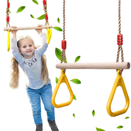 BALANÇOIRE DE JARDIN EN BOIS POUR ENFANTS TRAPÈZE DE GYMNASTIQUE AVEC POIGNÉES