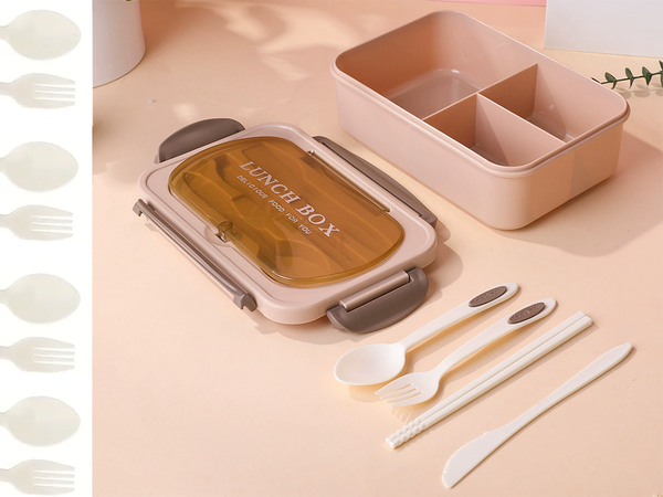 Lunchbox snídaňový box na snídani oběd s přihrádkami příbory