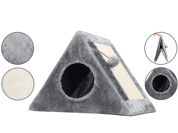 Poste rascador triángulo caseta para gatos cama para gatos juguete pelota
