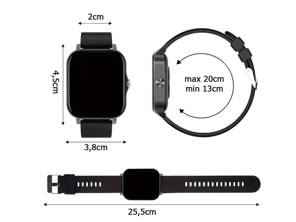 Reloj inteligente para mujer y hombre con correa de goma, deportivo, Bluetooth, llamadas, negro