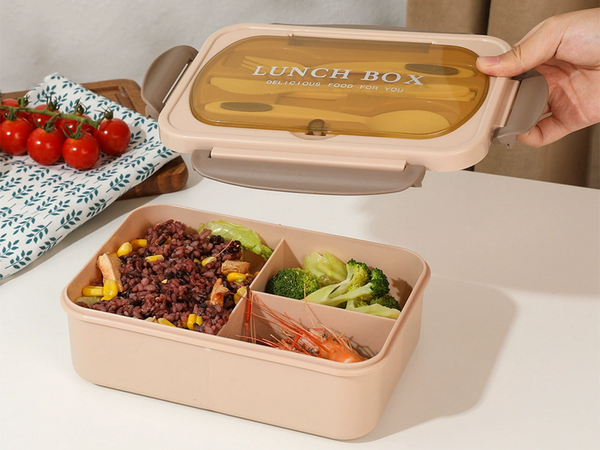 Lunchbox snídaňový box na snídani oběd s přihrádkami příbory