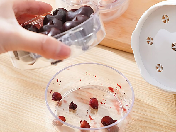 Deshuesadora manual para cerezas, guindas y aceitunas con recipiente para huesos