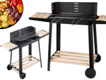 Kerti grill nagy faszén grillsütő állítható rostély polcok kerekek hordozható