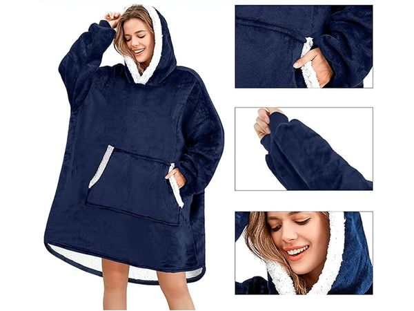 Cálida sudadera oversize manta xxl 2en1 piel gruesa suave con capucha bata