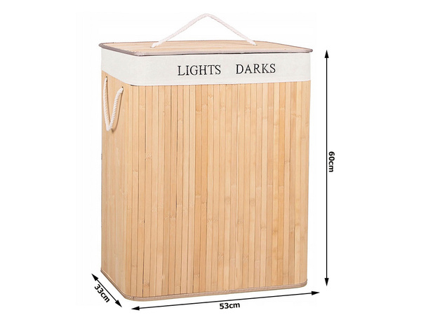 Cesto de la ropa de bambú 2 compartimentos organizador contenedor independiente tapa