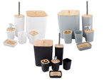 Bathroom set toilet brush dispenser bamboo bin 6 pieces