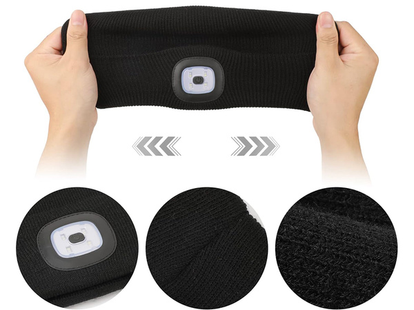 CZAPKA ZIMOWA JESIENNA Z LATARKĄ LAMPKĄ LED CZARNA USB 3 TRYBY ŚWIECENIA