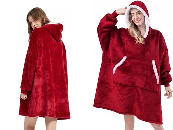 Šiltas megztinis oversize antklodė xxl 2in1 storas kailis minkštas gobtuvas su gobtuvu chalatas