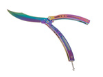 Motýlí nůž ostrá skládací čepel rainbow fade