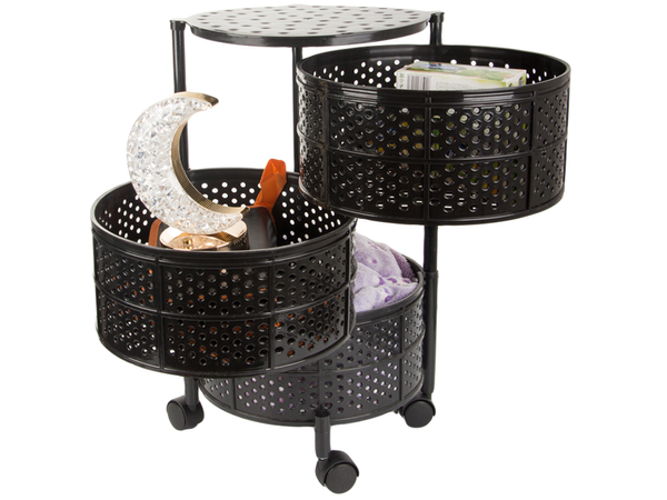 Kitchen shelf cupboard on wheels mobile trolley table 3 tier basket