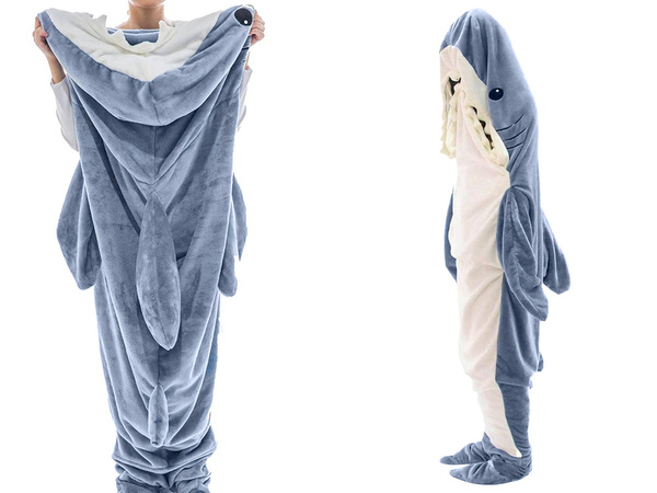 Couverture de requin pyjama vêtements de nuit costume chaud hiver capuche épais xl