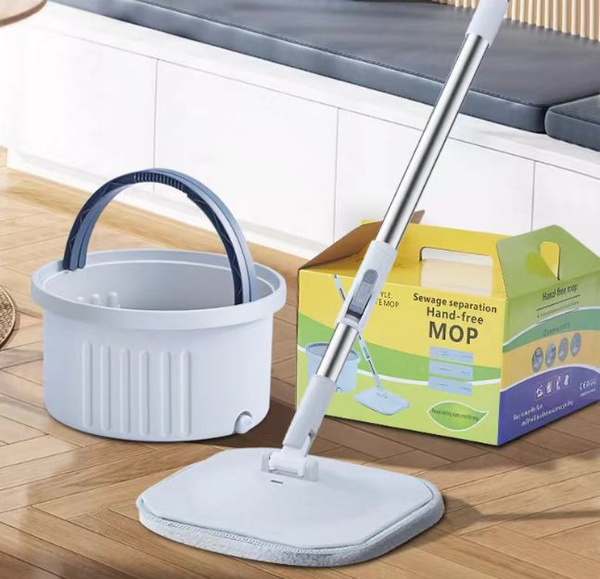 Mop plano cuadrado con cubo giratorio desagüe funda de microfibra