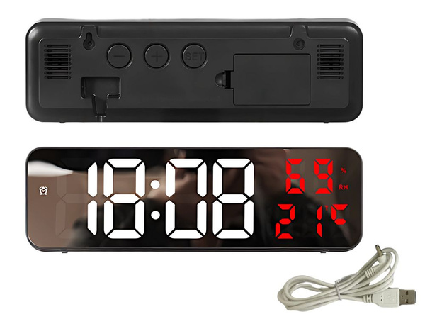 Elektronické hodiny digitálne led budík teplomer zrkadlo stojace usb batérie