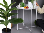 Mesa de centro redonda plegable de metal con bandeja para balcón terraza loft blanco