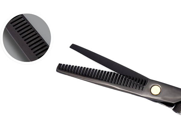 Tijeras de peluquería profesionales para desbaste, 17 cm, negras, texturizantes