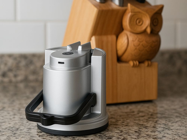 Electric knife and kitchen scissor sharpener with suction cup, rechargeable