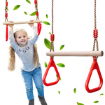 DETSKÁ DREVENÁ ZÁHRADNÁ HOJDAČKA GYMNASTICKÁ HRAZDA S DRŽADLAMI