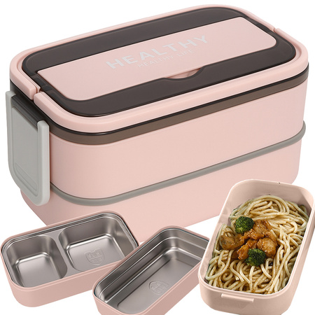 Snack box s compartments two-tier container xxl cutlery lunchbox 1400ml