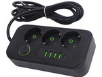 Enchufete de alimentación 3 enchufete 250v 2m 4x usb 1x ucb-c