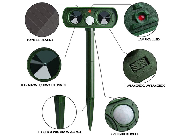 Ultrasonic solar animal deterrent moles