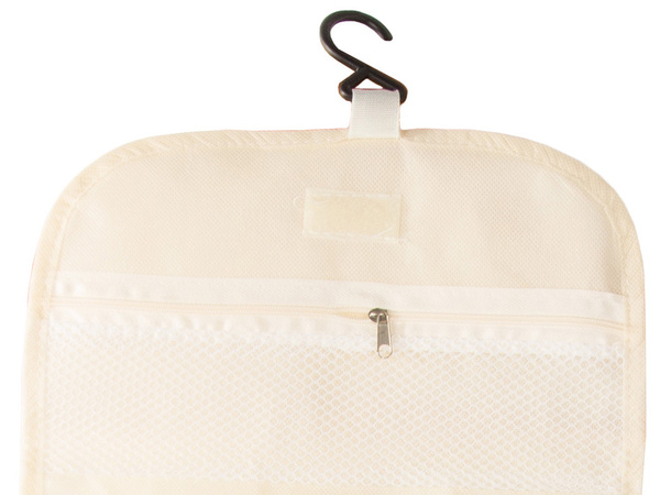Collapsible vanity case hanging bathroom organiser with hanger