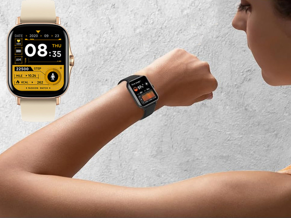 Smartwatch women's men's rubber strap sports Bluetooth calls gold