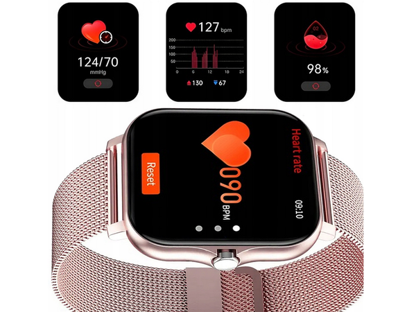 Smartwatch sieviešu vīriešu gumijas siksna sporta bluetooth sarunas rozā