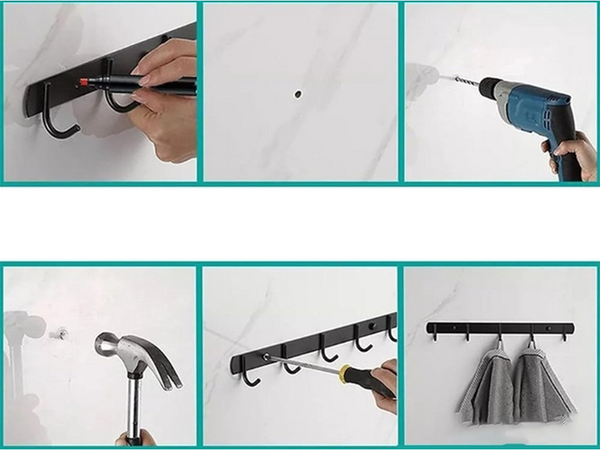 Wall clothes rack for hallway bathroom 5 hooks