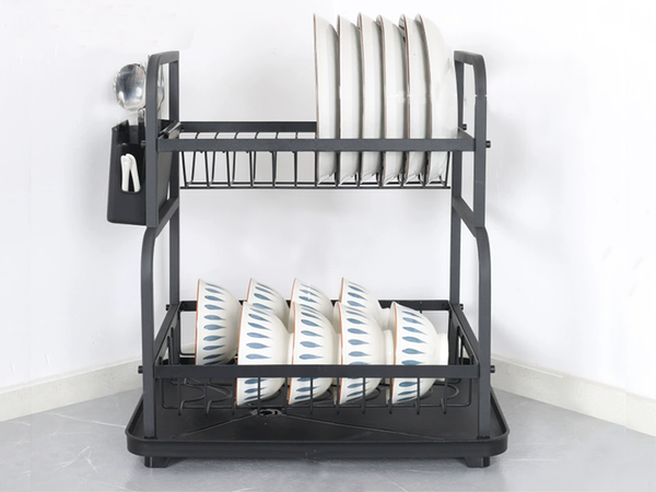 Dishwasher dryer plates cutlery cups two-level drainer with tray