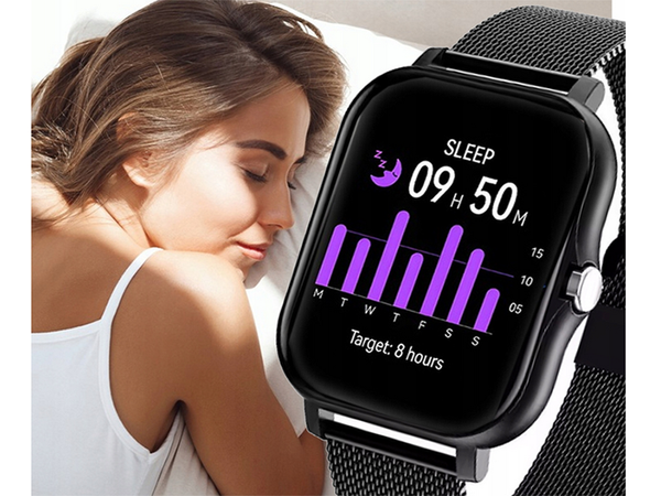 Reloj inteligente para mujer y hombre con correa de goma, deportivo, Bluetooth, llamadas, negro