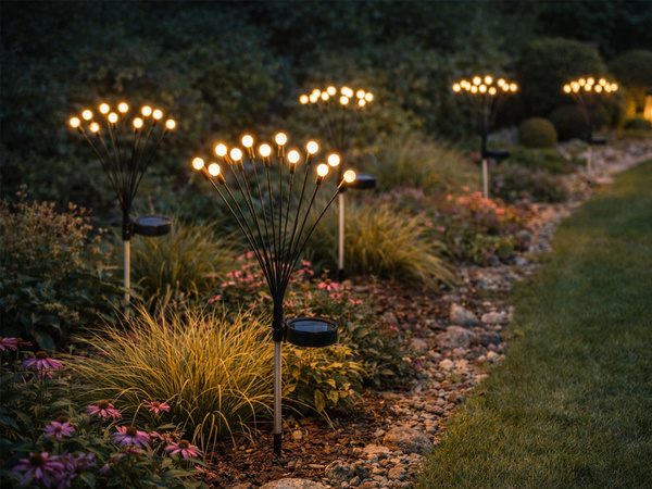 LAMPES DE JARDIN SOLAIRES BOULE 2 PIÈCES DE 8 LAMPES LED LONGUEUR 70 CM