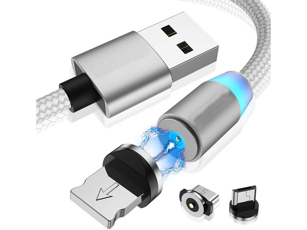 Magnetic charging cable 3w1 micro typ-c usb lightning 1m