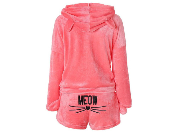Warm women's pyjamas two-piece with hood soft plush short m