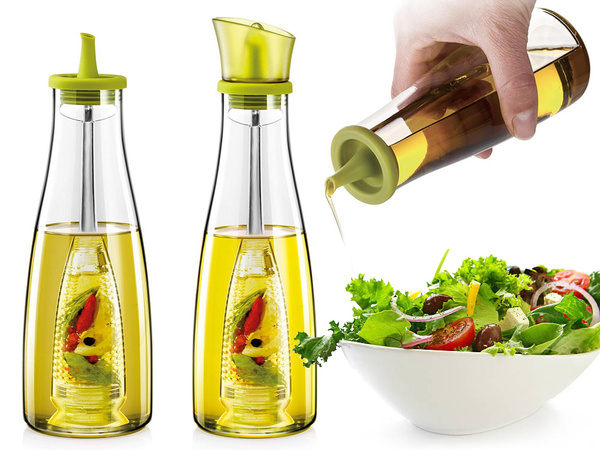 Botella de aceite y vinagre dispensador de vidrio con dispensador de hierbas 0,5l