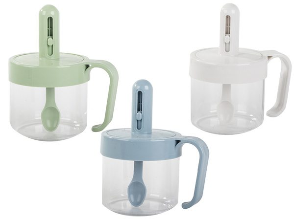 Kitchen spice container with food spoon cup with ear lock