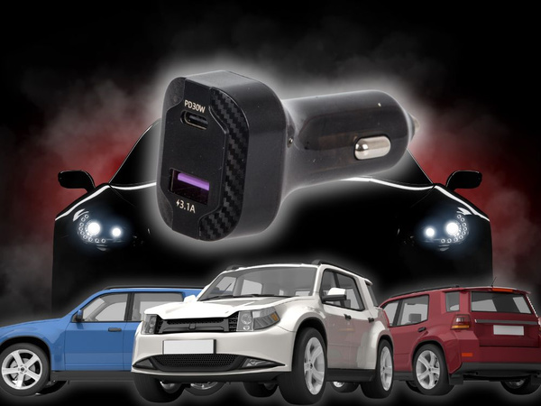 Fast car charger usb-c 30w and usb-a 15w for cigarette lighter socket