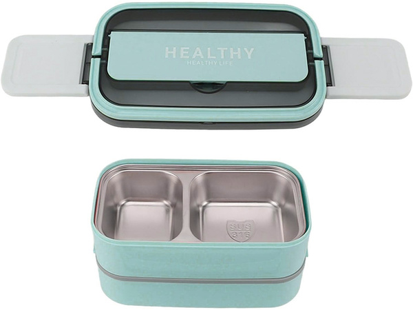 Breakfast box with compartments two-tier container xxl cutlery lunchbox 1400ml