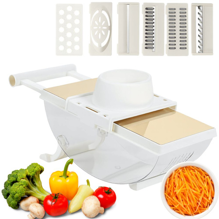 Hand-operated vegetable grater, multifunctional slicer with 6 blades