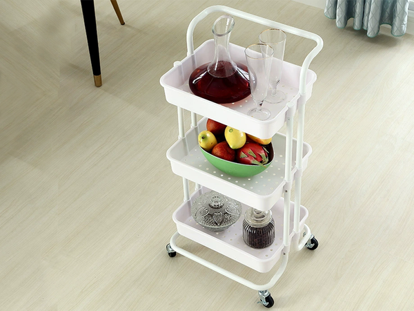 Étagère de salle de bain, armoire de cuisine, étagère mobile sur roulettes, 3 niveaux, blanche