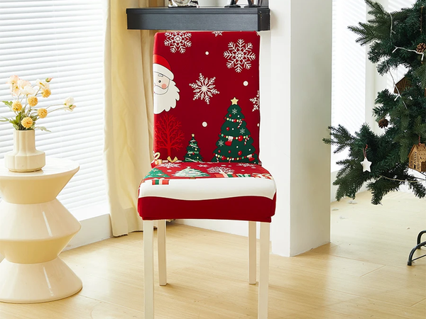 Božični prevlek za stol, dekorativen, univerzalni, Božiček, z elastičnim trakom