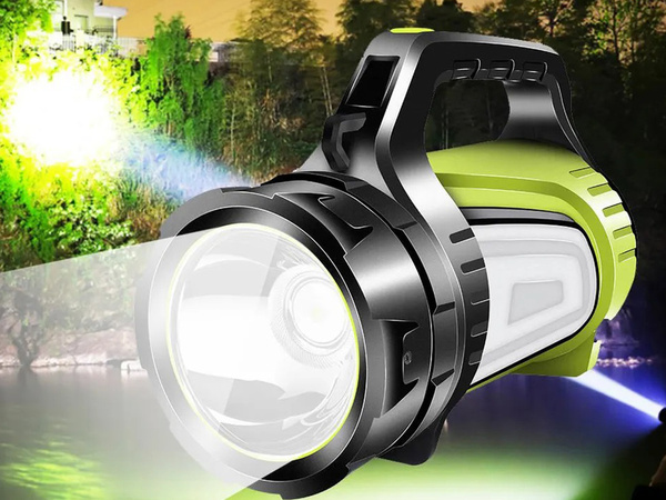 Wiederaufladbare led-taschenlampe suchscheinwerfer leistungsstarke powerbank