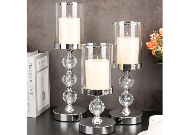 Bougeoirs glamour métal cristal verre set chrome 3 pcs