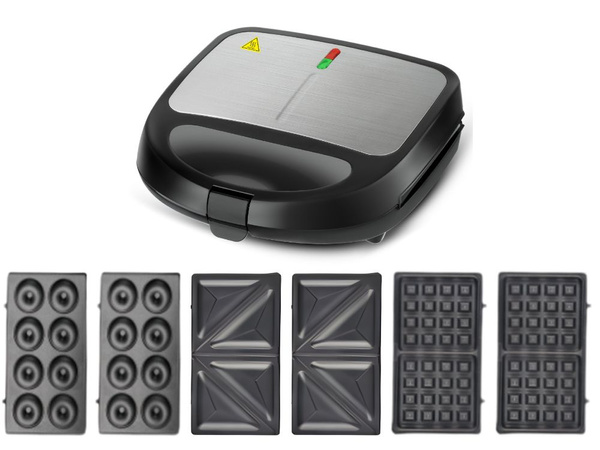 3-in-1 grill, röstimasin, vahvli, donutid, vahetatavad plaadid, 850 w, mittekleepuv